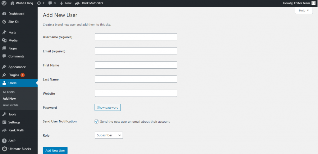 8 steps to add a new user in WordPress - Wishful Blog