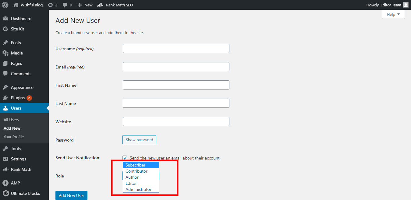8 steps to add a new user in WordPress - Wishful Blog